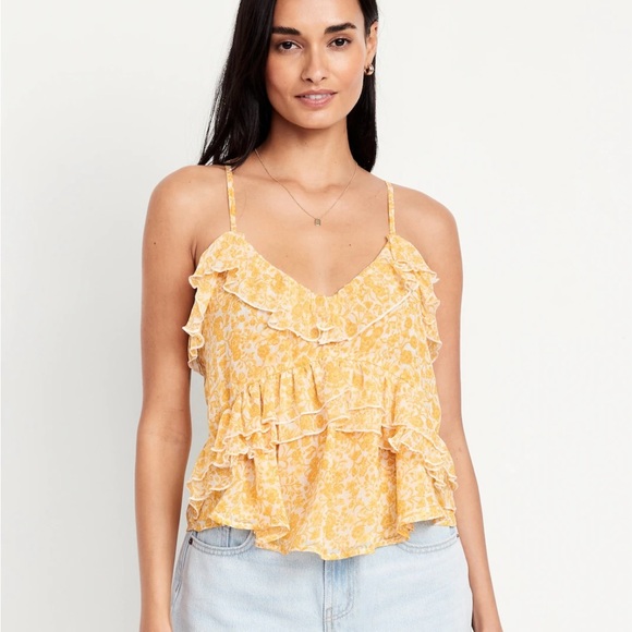 Floral Yellow Ruffle Top - Picture 1 of 3
